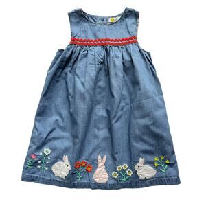 Baby Boden Chambray Bunny Jumper Dress Size 3-4y